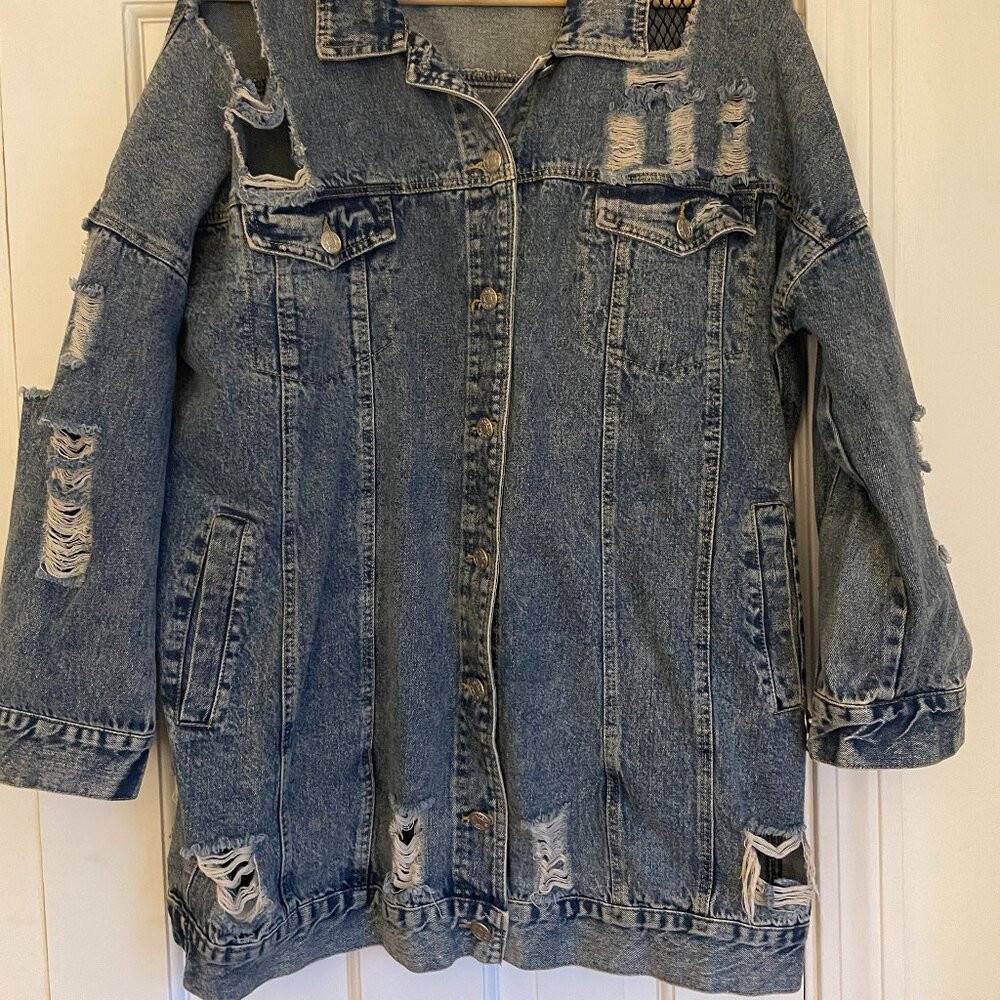 Vera & Lucy Distressed Oversized Denim Jacket, Size Lg, Large, Jean Jacket